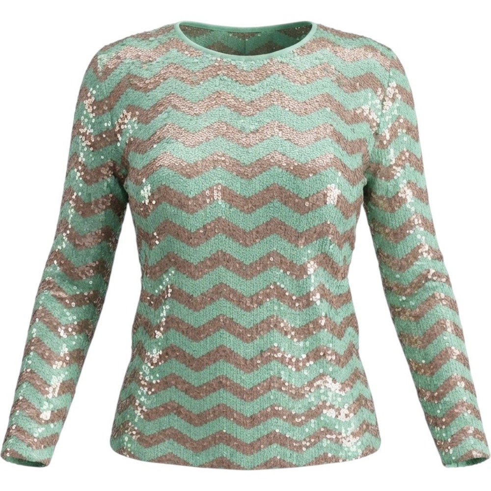 J.Crew Womens Mint Green Rose Gold Sequin Chevron Long Sleeve Top Size M